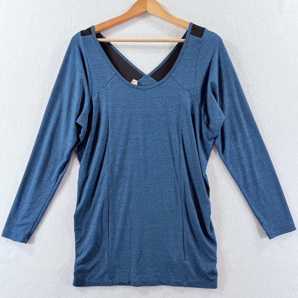 Lucy Long Sleeve Top Womens Small Blue Mesh Back V-Neck Athleisure Gorpcore